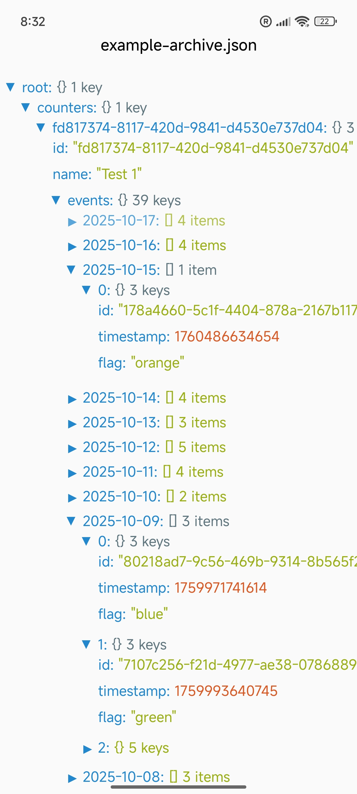 ClearJSON mobilalkalmazás előnézet