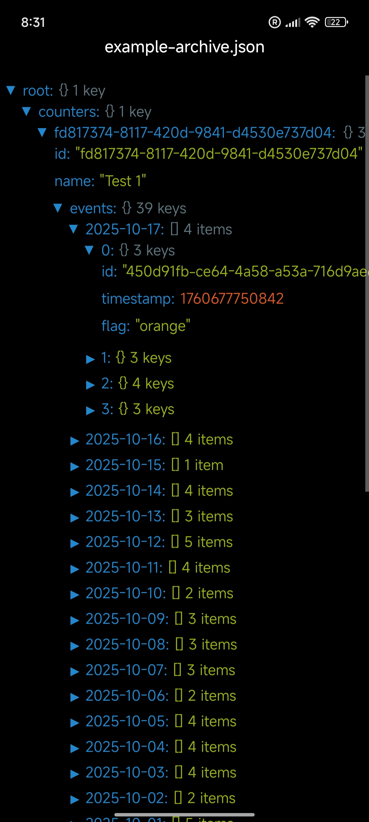 ClearJSON mobilalkalmazás előnézet